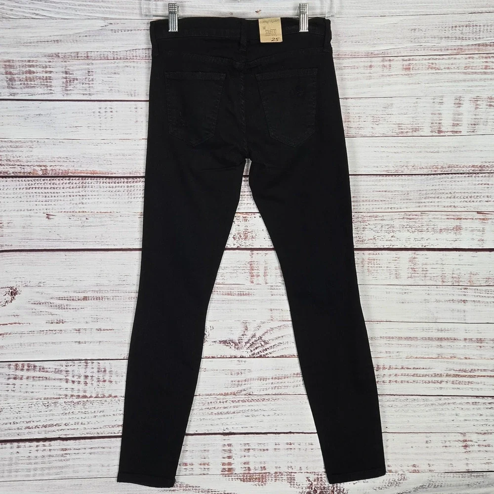 NWT Retro Current Elliott Jet Black Destroy Jeans 25 Casual 80's Skinny Parisian